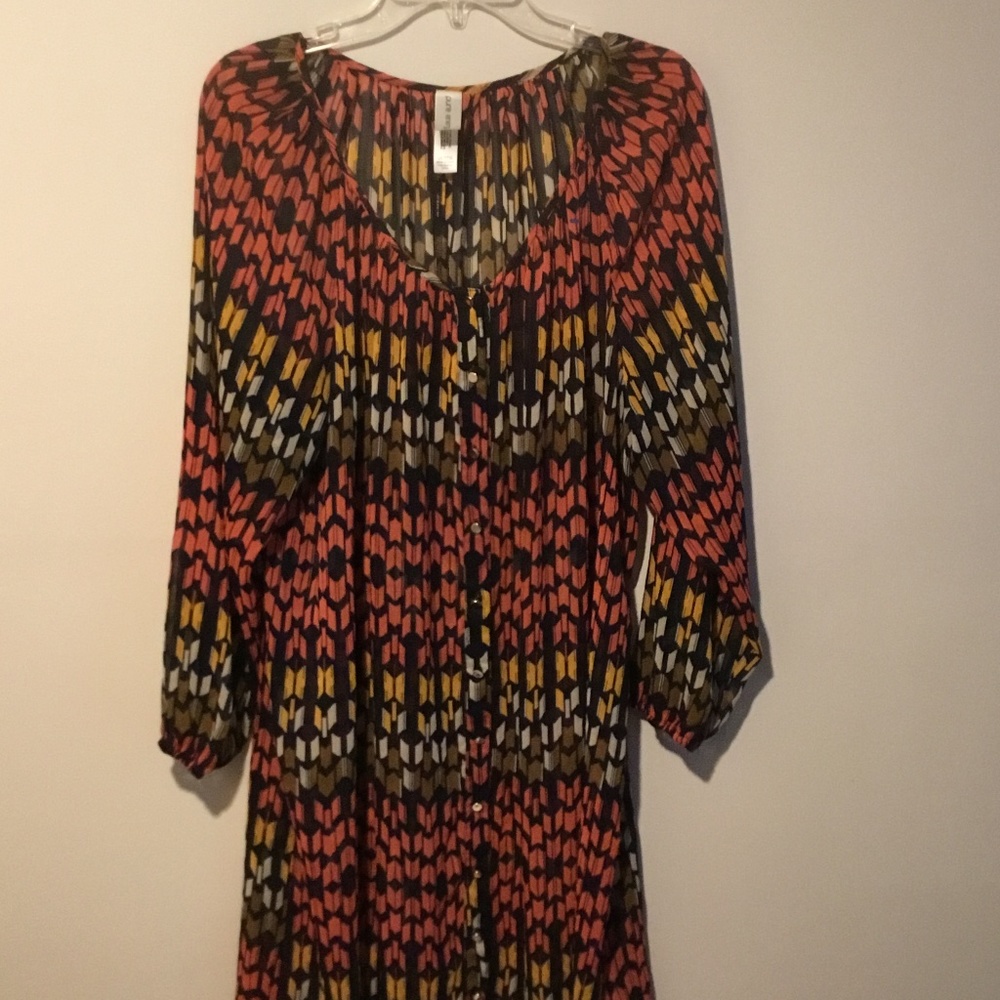 Pure Energy Boho Top Print Cinched Waist Tunic 1X